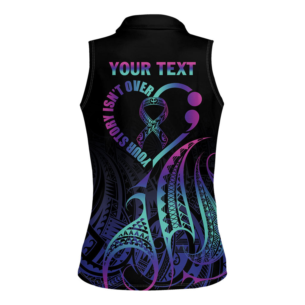 Personalised Your Story Isn't Over Women Sleeveless Polo Shirt Suicide Prevention Support Semicolon Polynesian Heart