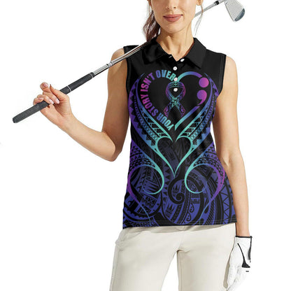Personalised Your Story Isn't Over Women Sleeveless Polo Shirt Suicide Prevention Support Semicolon Polynesian Heart