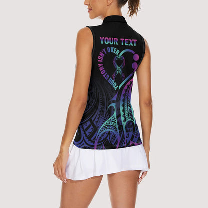 Personalised Your Story Isn't Over Women Sleeveless Polo Shirt Suicide Prevention Support Semicolon Polynesian Heart
