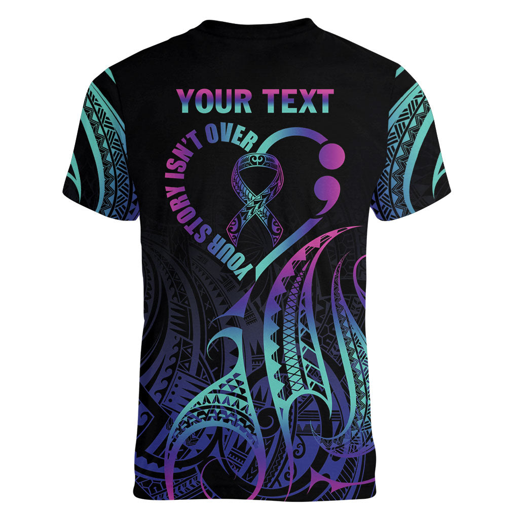 Personalised Your Story Isn't Over Women V-Neck T-Shirt Suicide Prevention Support Semicolon Polynesian Heart