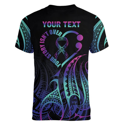 Personalised Your Story Isn't Over Women V-Neck T-Shirt Suicide Prevention Support Semicolon Polynesian Heart