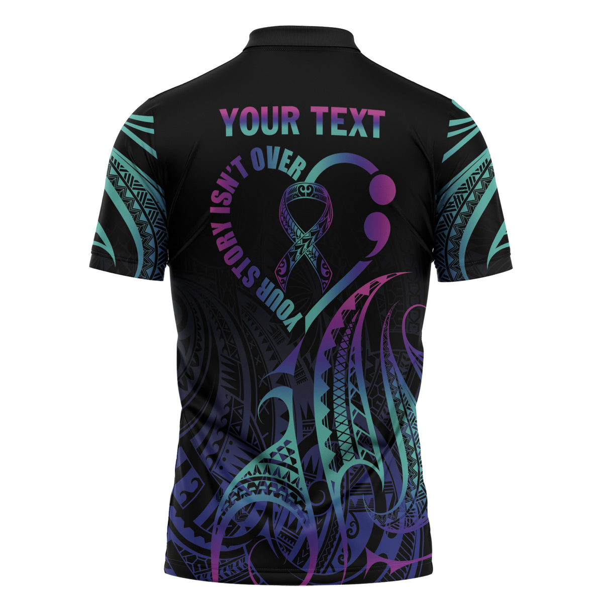 Personalised Your Story Isn't Over Zipper Polo Shirt Suicide Prevention Support Semicolon Polynesian Heart
