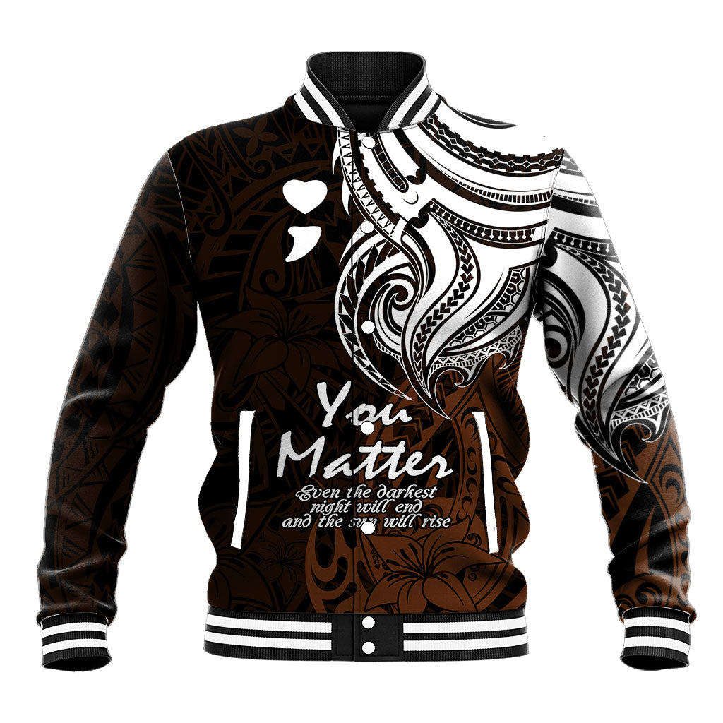 You Matter Suicide Prevention Support Baseball Jacket Gold Polynesian Tribal