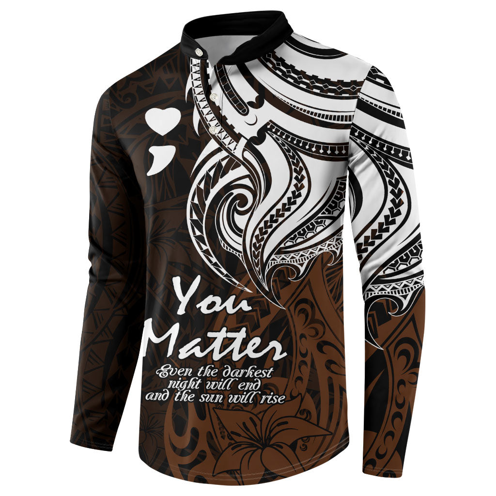 You Matter Suicide Prevention Support Button Sweatshirt Gold Polynesian Tribal