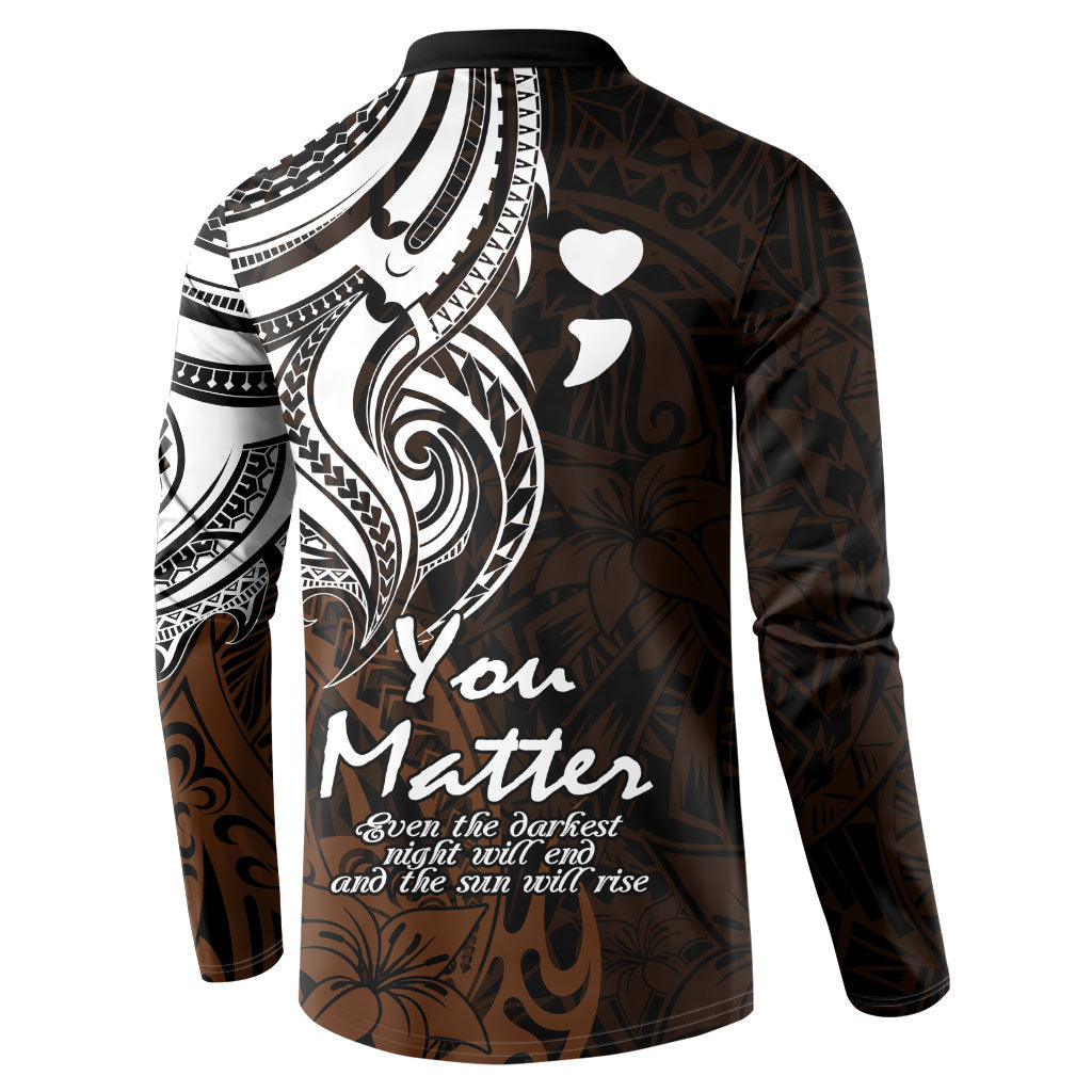 You Matter Suicide Prevention Support Button Sweatshirt Gold Polynesian Tribal