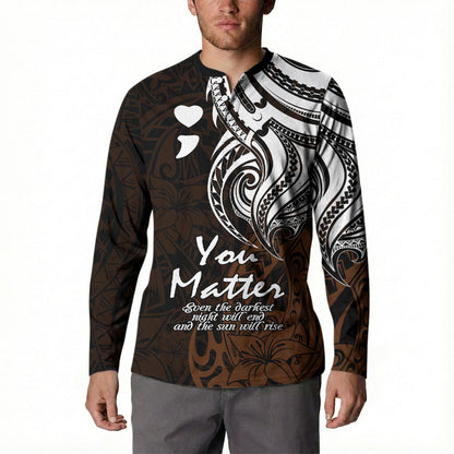 You Matter Suicide Prevention Support Button Sweatshirt Gold Polynesian Tribal