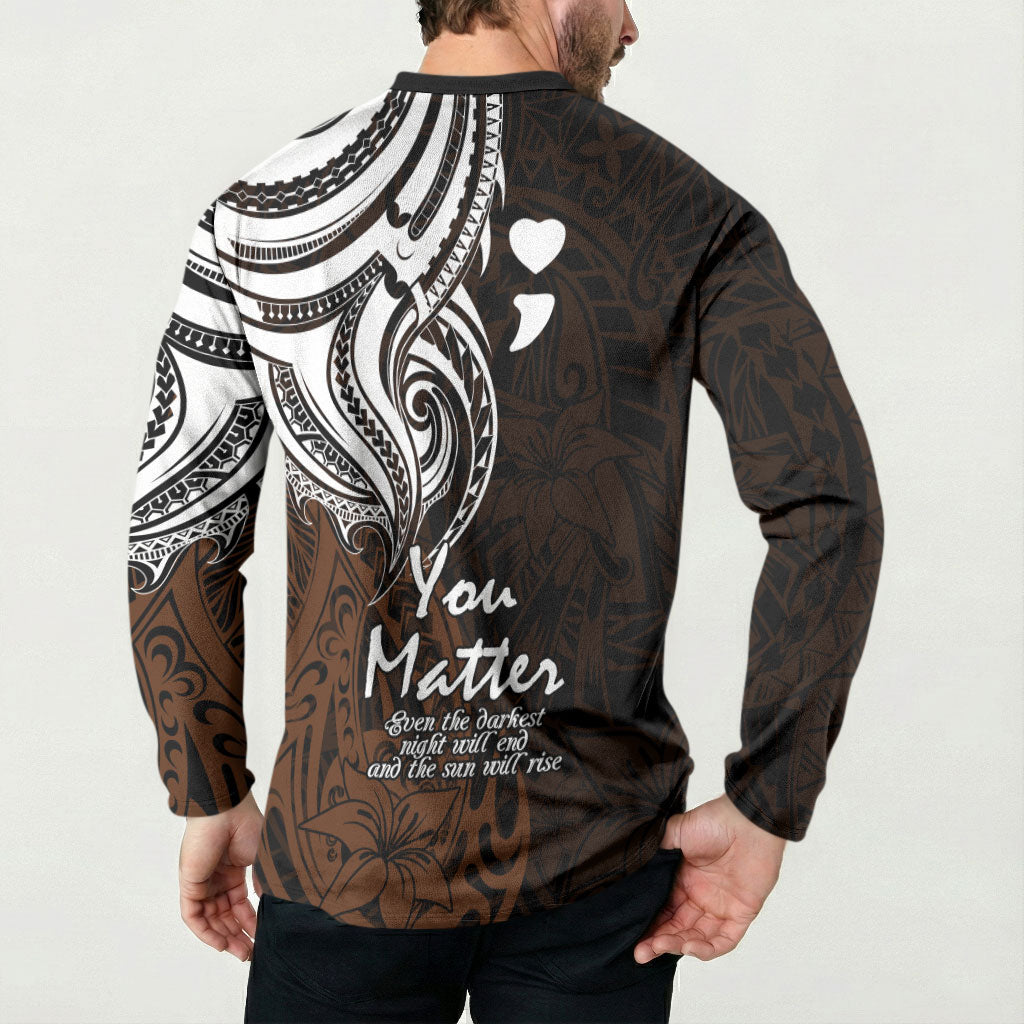 You Matter Suicide Prevention Support Button Sweatshirt Gold Polynesian Tribal