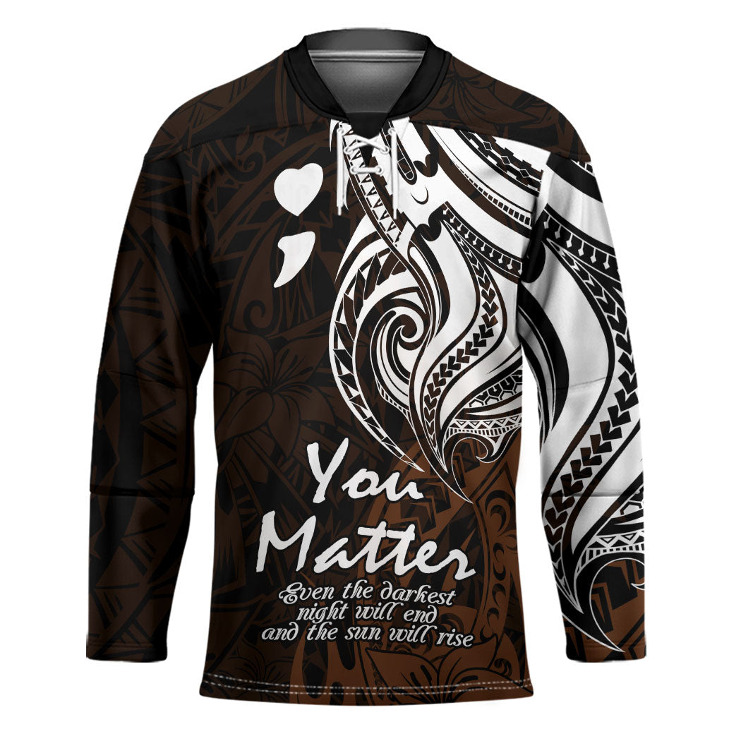 You Matter Suicide Prevention Support Hockey Jersey Gold Polynesian Tribal