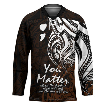 You Matter Suicide Prevention Support Hockey Jersey Gold Polynesian Tribal