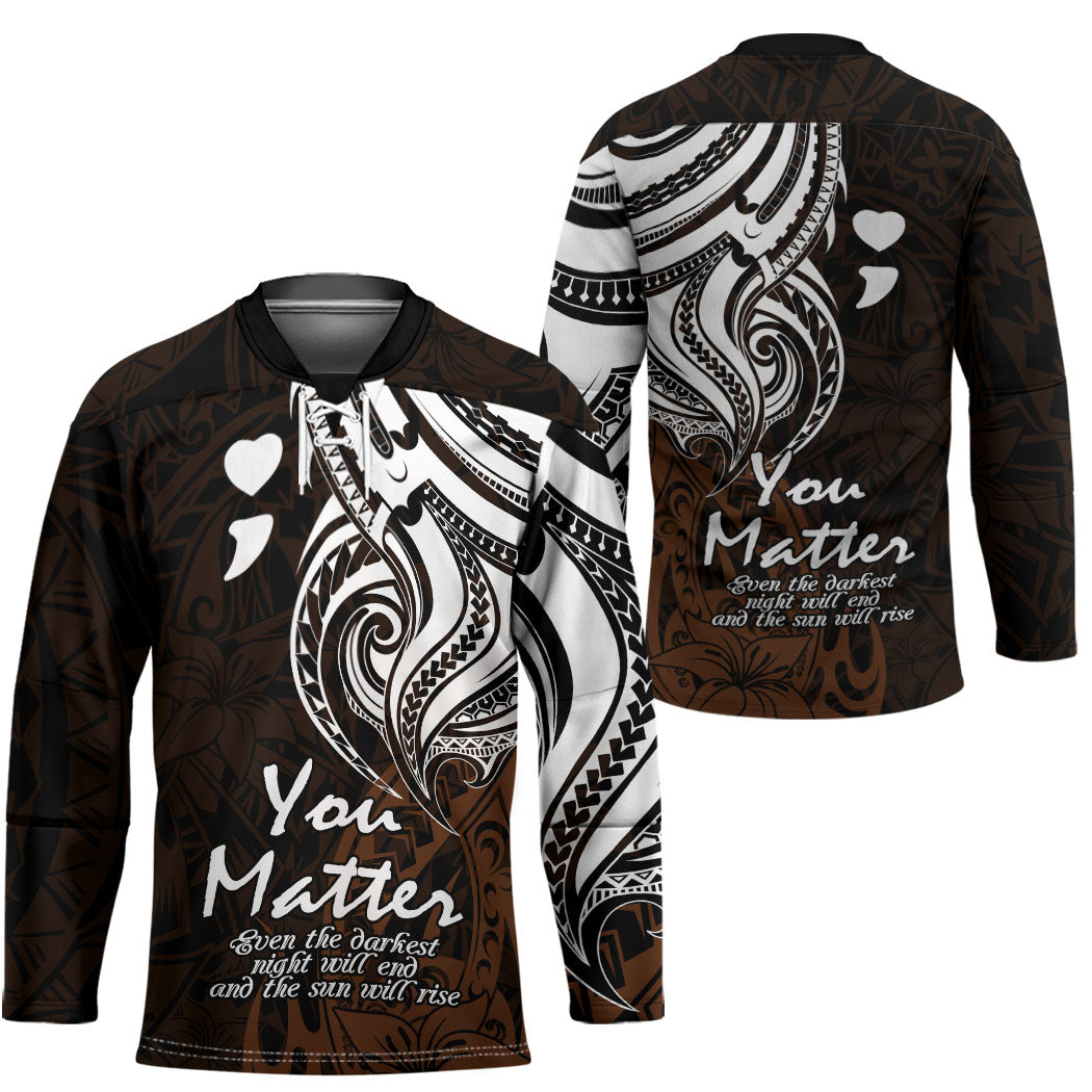 You Matter Suicide Prevention Support Hockey Jersey Gold Polynesian Tribal
