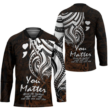 You Matter Suicide Prevention Support Hockey Jersey Gold Polynesian Tribal