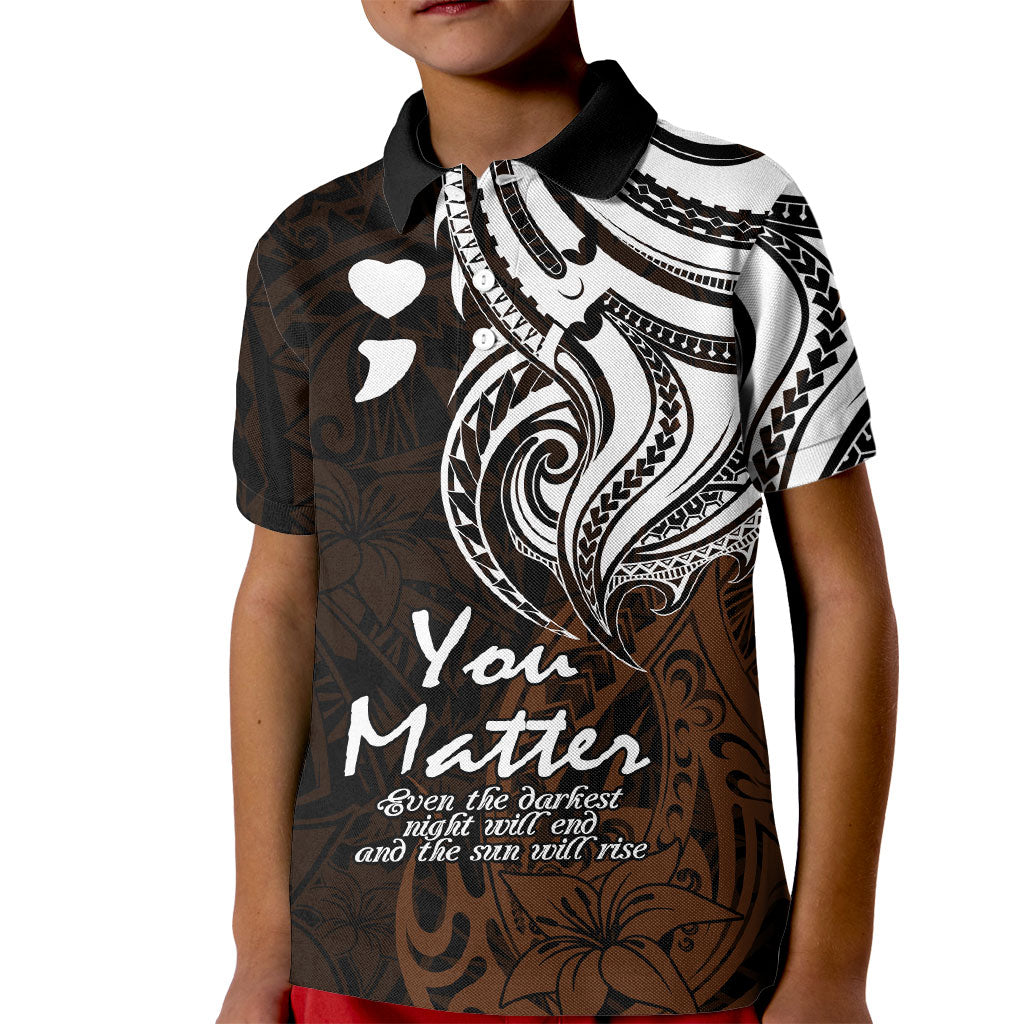 You Matter Suicide Prevention Support Kid Polo Shirt Gold Polynesian Tribal