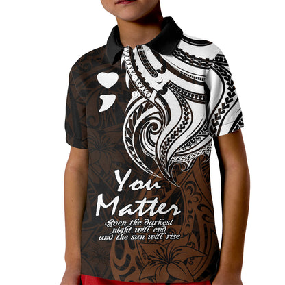 You Matter Suicide Prevention Support Kid Polo Shirt Gold Polynesian Tribal