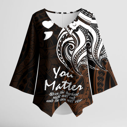 You Matter Suicide Prevention Support Kimono Sleeve Blouse Gold Polynesian Tribal