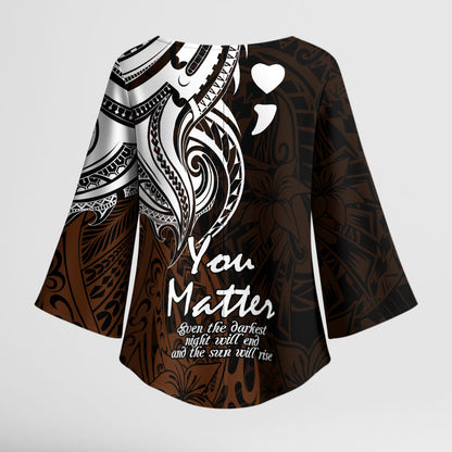 You Matter Suicide Prevention Support Kimono Sleeve Blouse Gold Polynesian Tribal