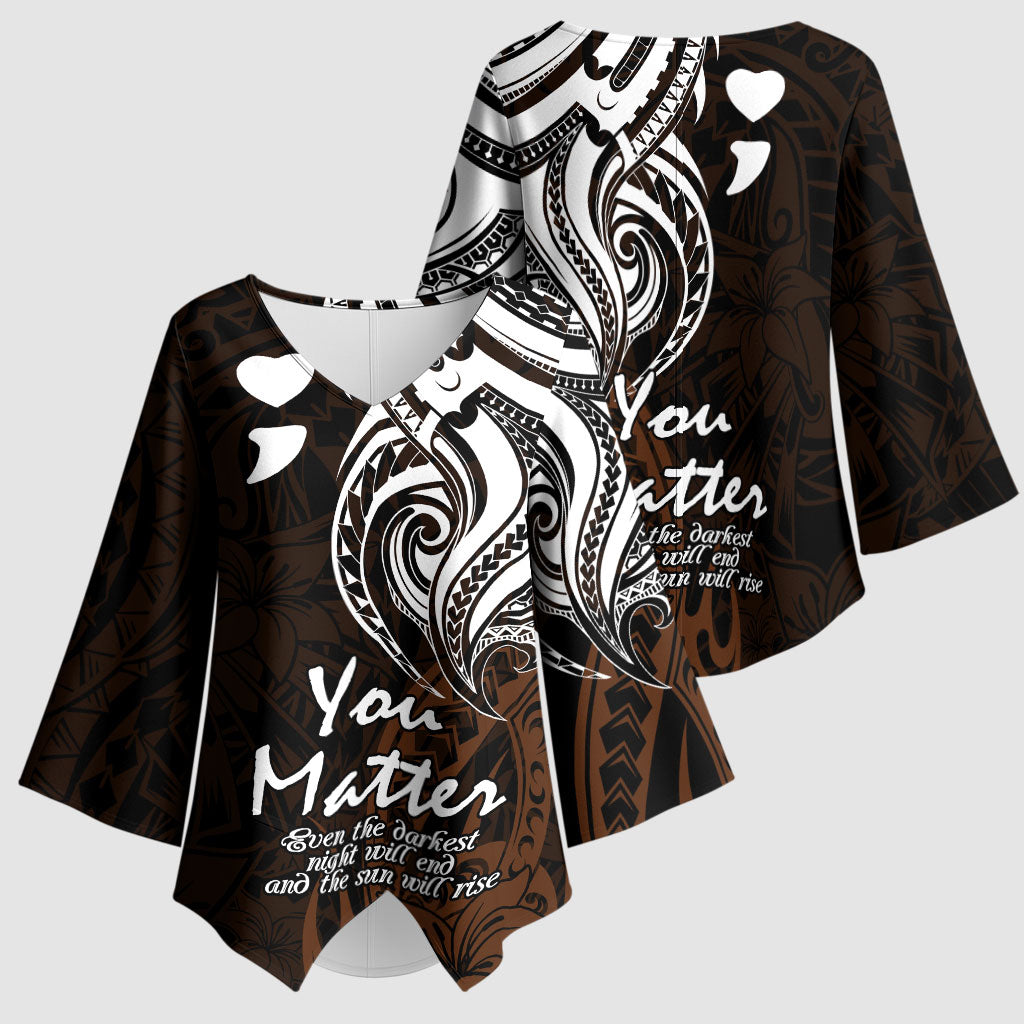 You Matter Suicide Prevention Support Kimono Sleeve Blouse Gold Polynesian Tribal