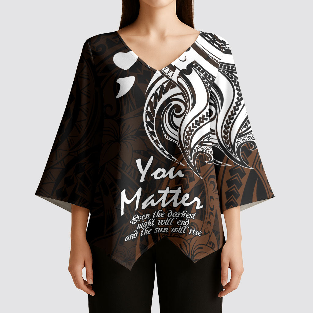 You Matter Suicide Prevention Support Kimono Sleeve Blouse Gold Polynesian Tribal