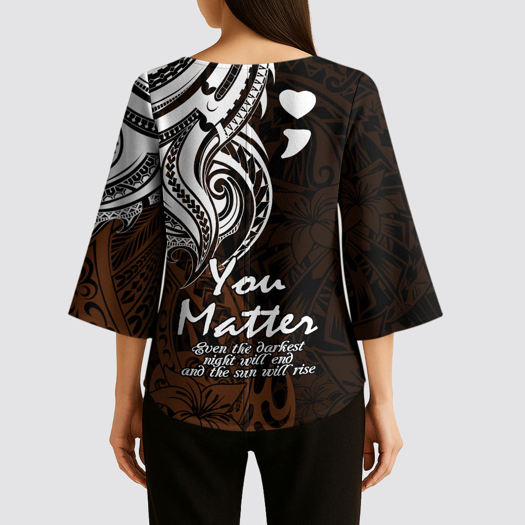 You Matter Suicide Prevention Support Kimono Sleeve Blouse Gold Polynesian Tribal