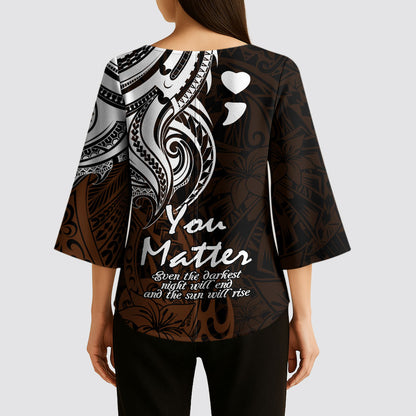 You Matter Suicide Prevention Support Kimono Sleeve Blouse Gold Polynesian Tribal