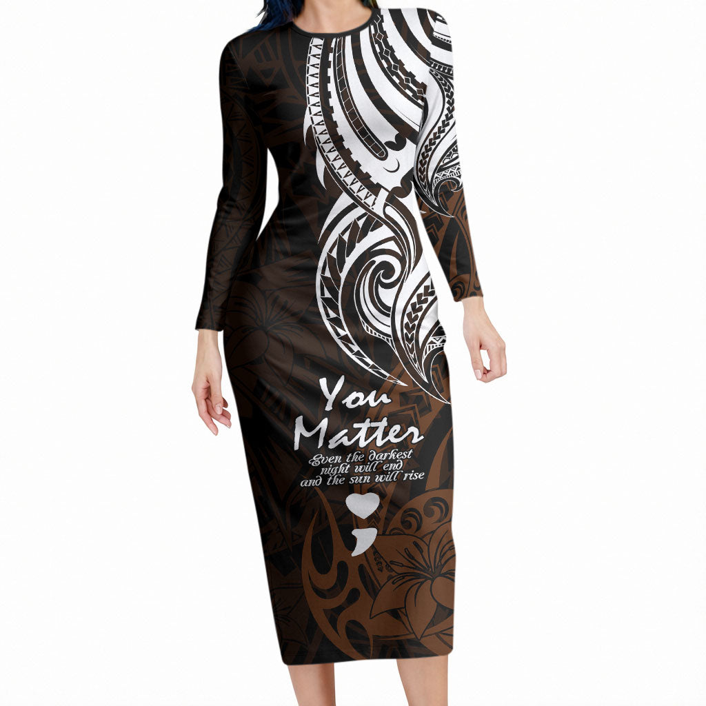 You Matter Suicide Prevention Support Long Sleeve Bodycon Dress Gold Polynesian Tribal