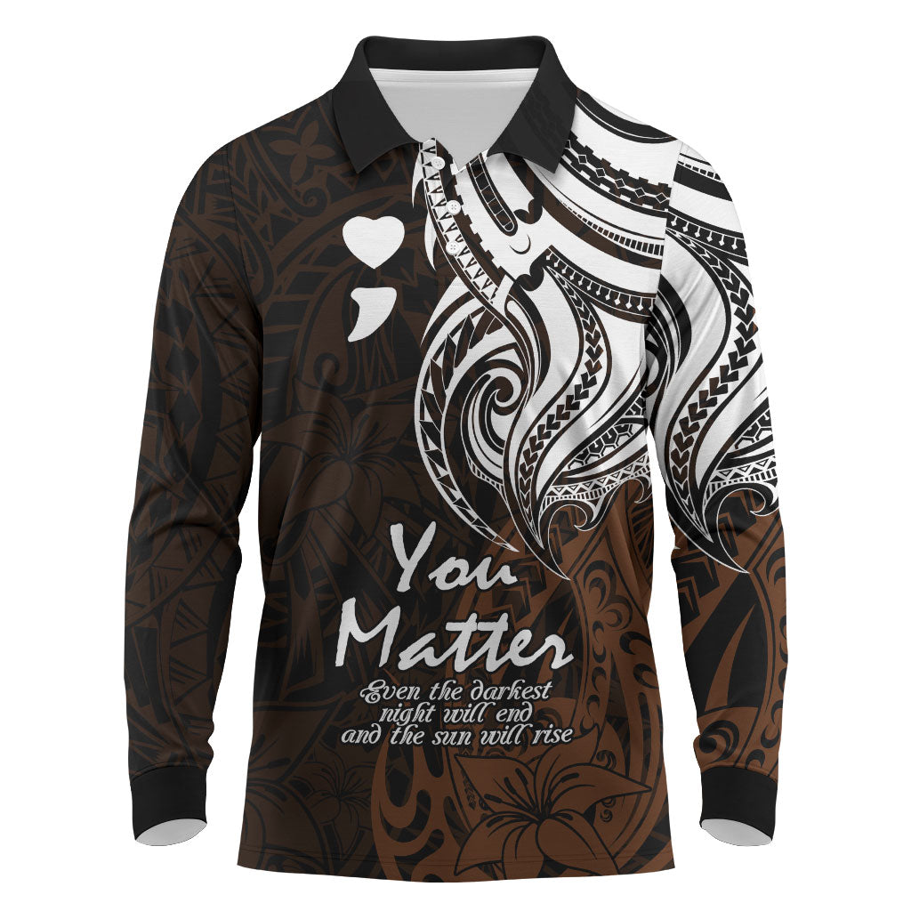 You Matter Suicide Prevention Support Long Sleeve Polo Shirt Gold Polynesian Tribal