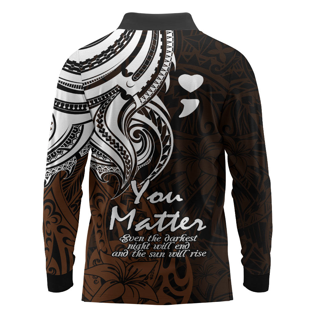 You Matter Suicide Prevention Support Long Sleeve Polo Shirt Gold Polynesian Tribal