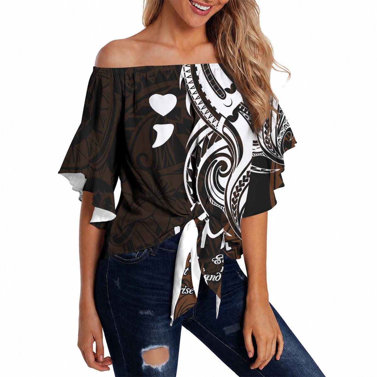 You Matter Suicide Prevention Support Off Shoulder Wrap Waist Top Gold Polynesian Tribal