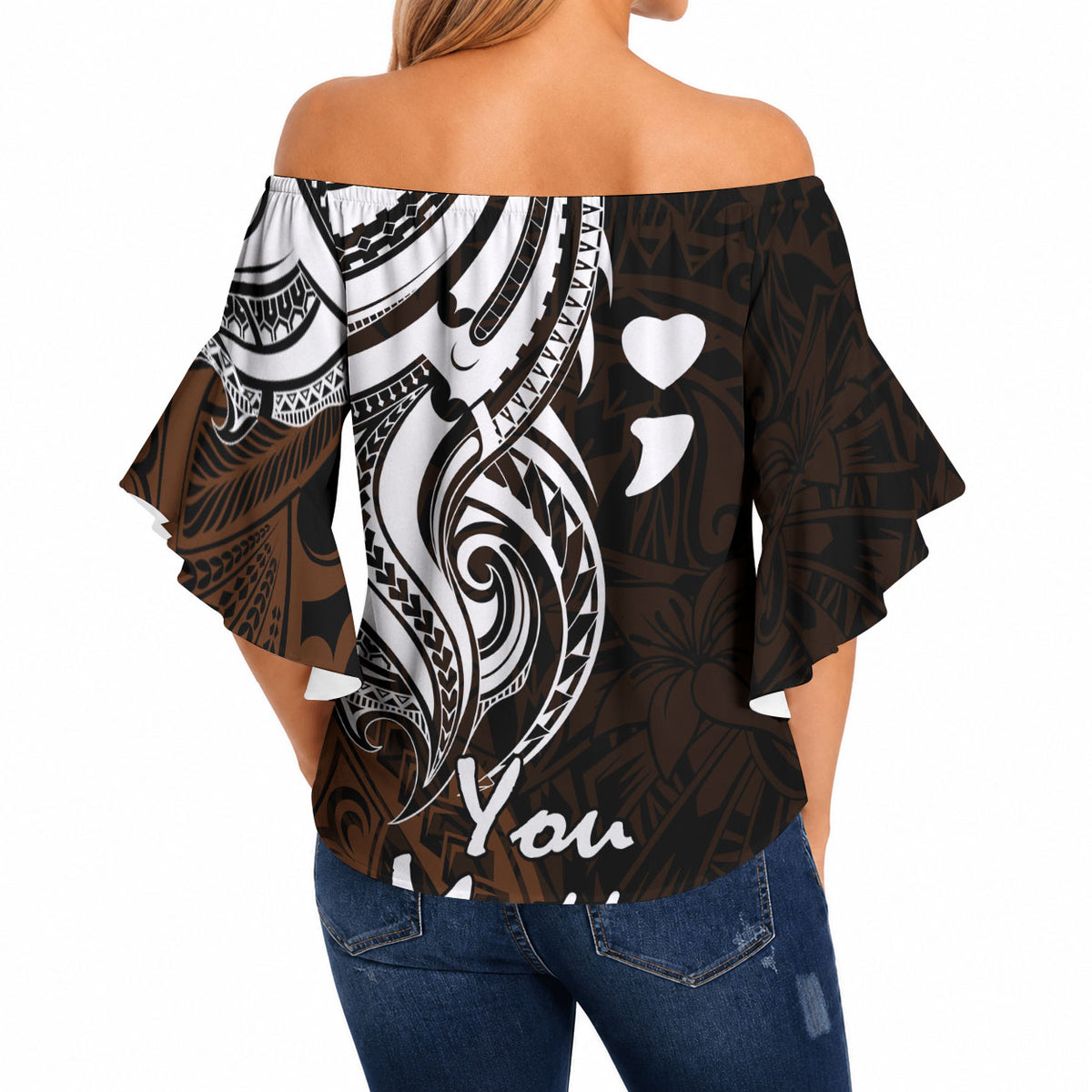 You Matter Suicide Prevention Support Off Shoulder Wrap Waist Top Gold Polynesian Tribal