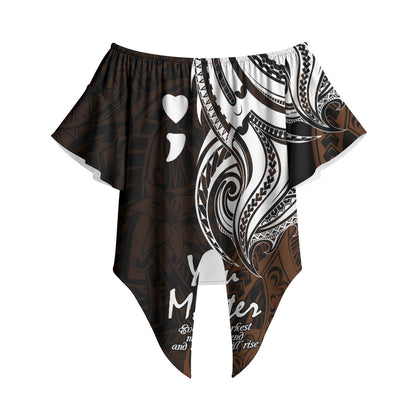 You Matter Suicide Prevention Support Off Shoulder Wrap Waist Top Gold Polynesian Tribal