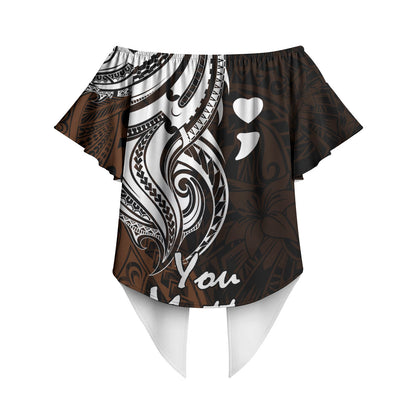 You Matter Suicide Prevention Support Off Shoulder Wrap Waist Top Gold Polynesian Tribal
