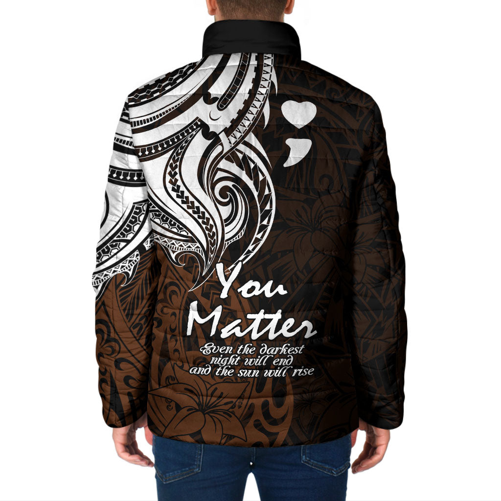 You Matter Suicide Prevention Support Padded Jacket Gold Polynesian Tribal