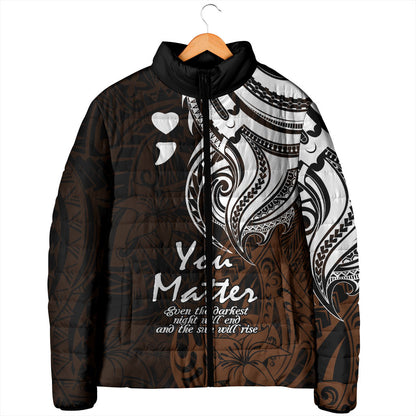 You Matter Suicide Prevention Support Padded Jacket Gold Polynesian Tribal