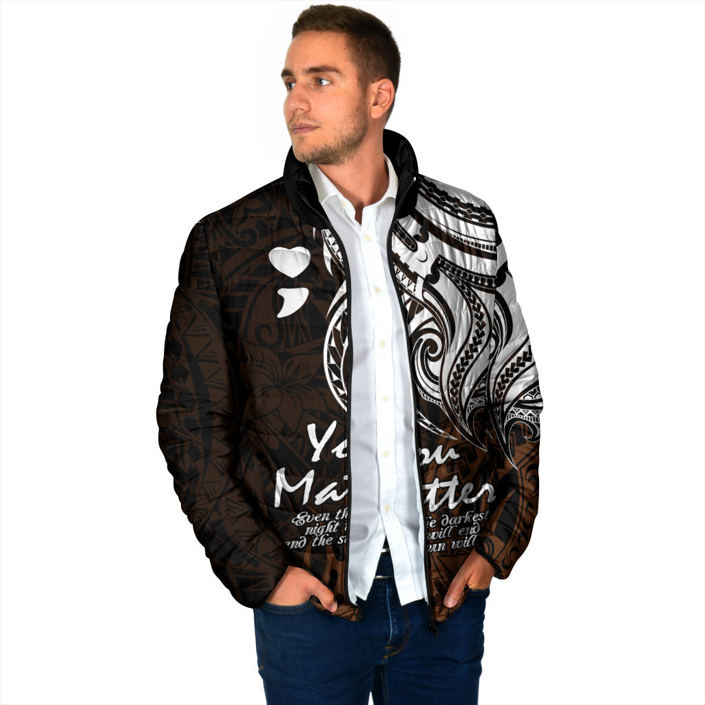 You Matter Suicide Prevention Support Padded Jacket Gold Polynesian Tribal