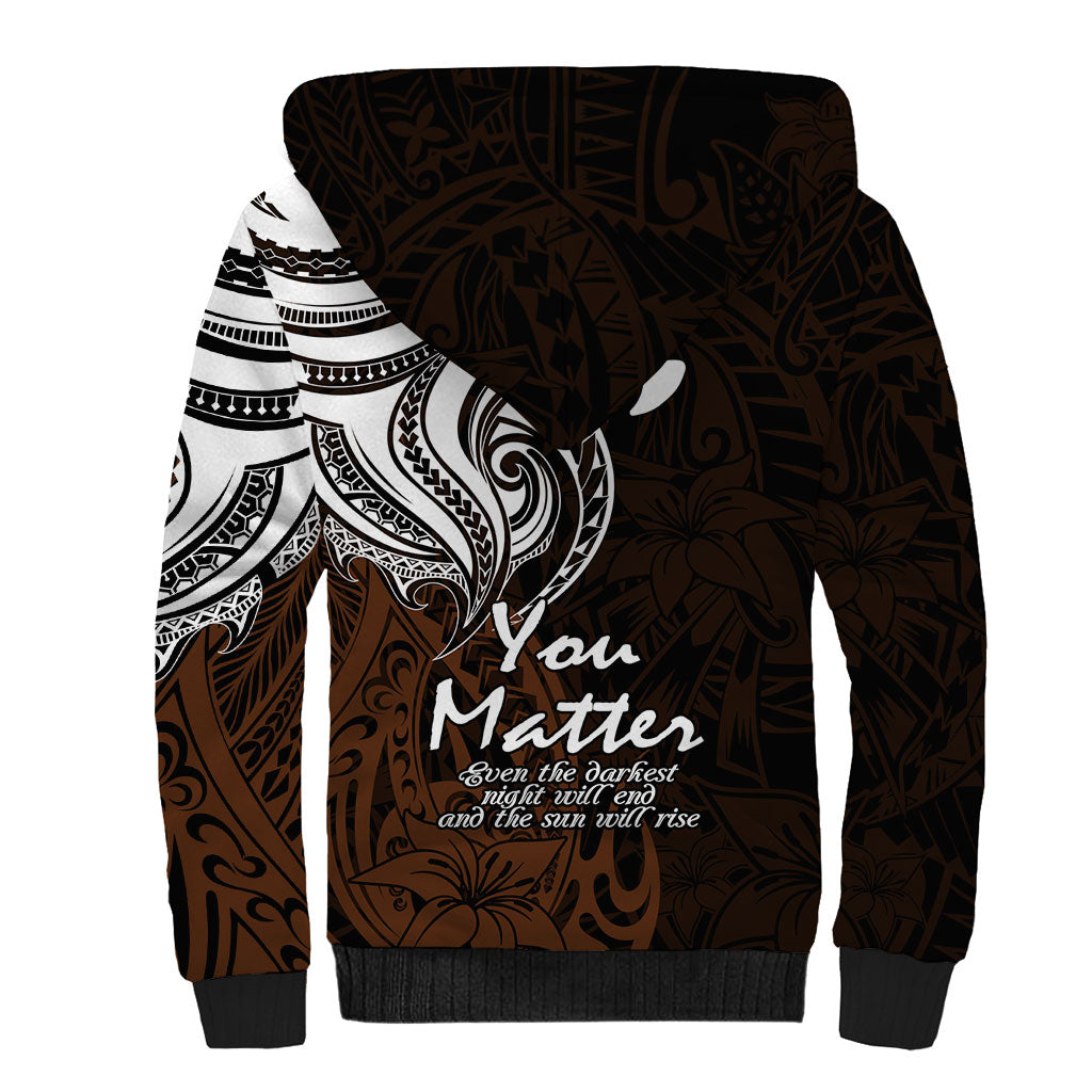 You Matter Suicide Prevention Support Sherpa Hoodie Gold Polynesian Tribal
