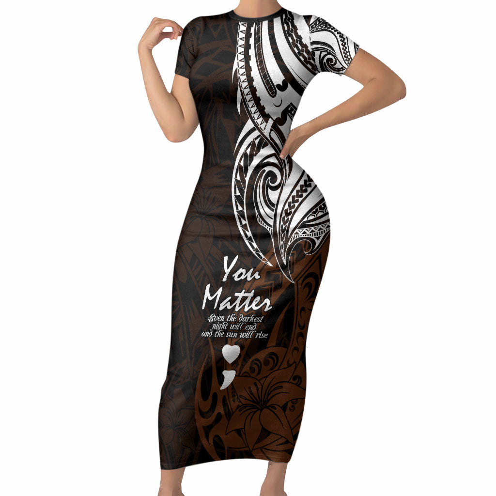 You Matter Suicide Prevention Support Short Sleeve Bodycon Dress Gold Polynesian Tribal