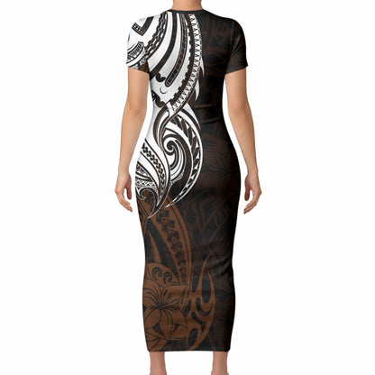 You Matter Suicide Prevention Support Short Sleeve Bodycon Dress Gold Polynesian Tribal