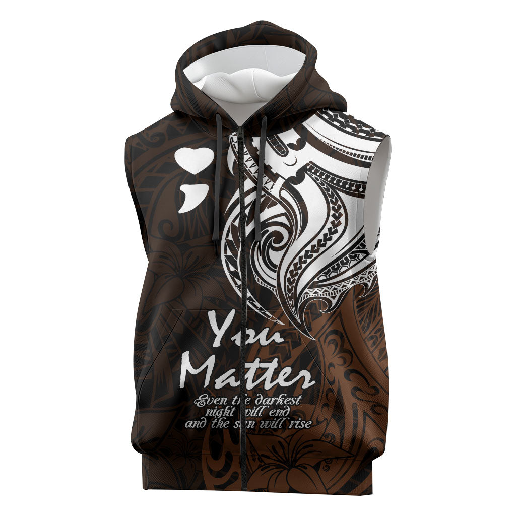 You Matter Suicide Prevention Support Sleeveless Zip Hoodie Gold Polynesian Tribal
