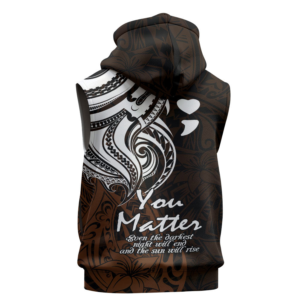 You Matter Suicide Prevention Support Sleeveless Zip Hoodie Gold Polynesian Tribal