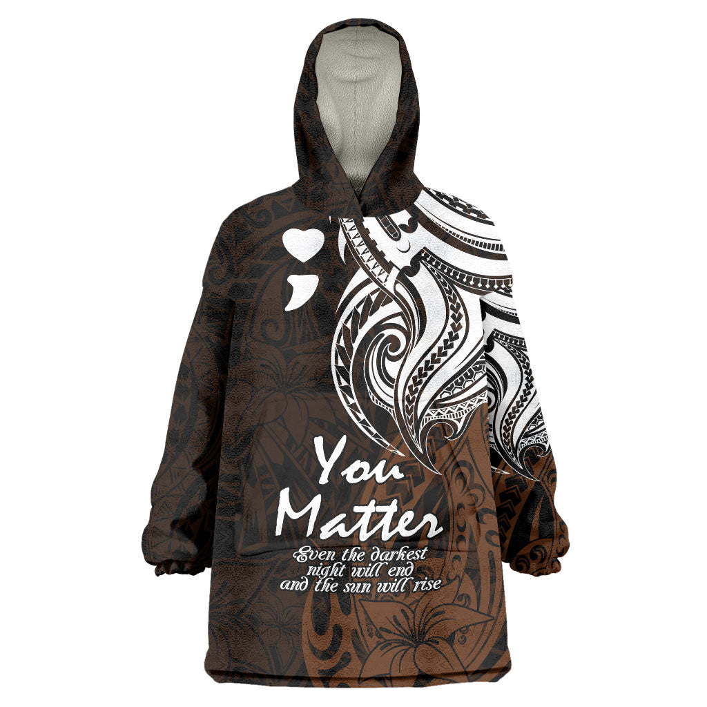 You Matter Suicide Prevention Support Wearable Blanket Hoodie Gold Polynesian Tribal