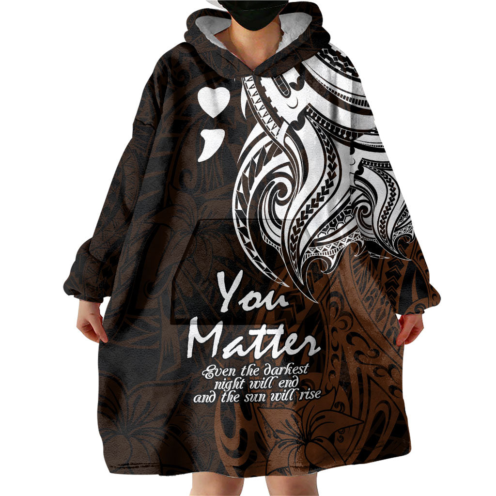 You Matter Suicide Prevention Support Wearable Blanket Hoodie Gold Polynesian Tribal