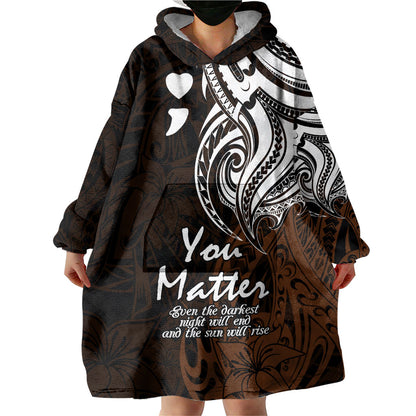 You Matter Suicide Prevention Support Wearable Blanket Hoodie Gold Polynesian Tribal