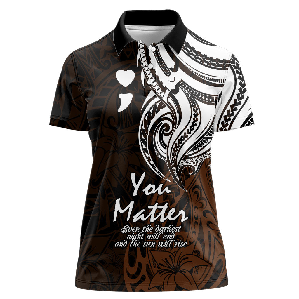 You Matter Suicide Prevention Support Women Polo Shirt Gold Polynesian Tribal