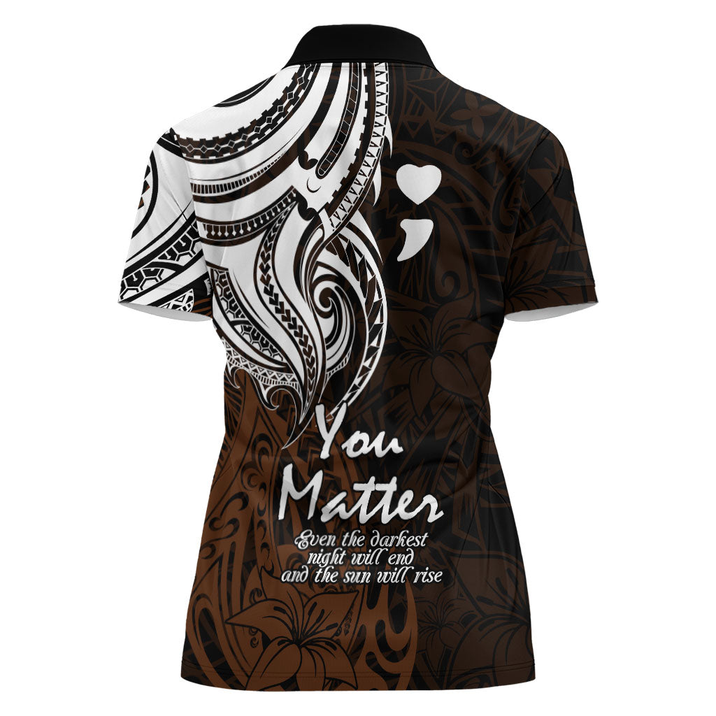You Matter Suicide Prevention Support Women Polo Shirt Gold Polynesian Tribal
