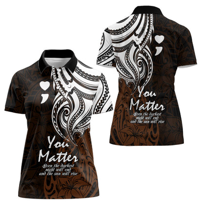 You Matter Suicide Prevention Support Women Polo Shirt Gold Polynesian Tribal