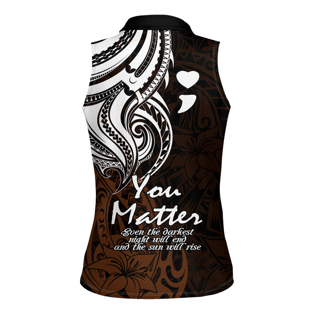 You Matter Suicide Prevention Support Women Sleeveless Polo Shirt Gold Polynesian Tribal