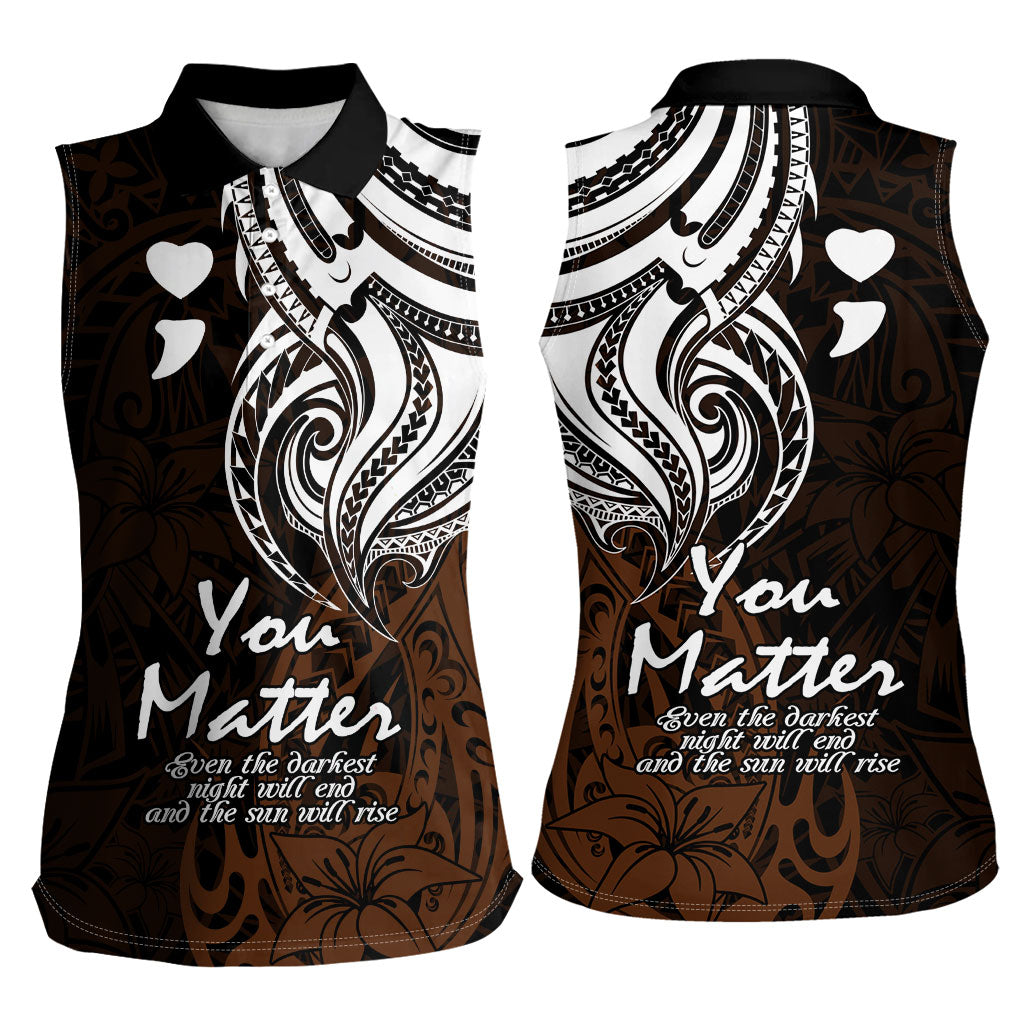 You Matter Suicide Prevention Support Women Sleeveless Polo Shirt Gold Polynesian Tribal