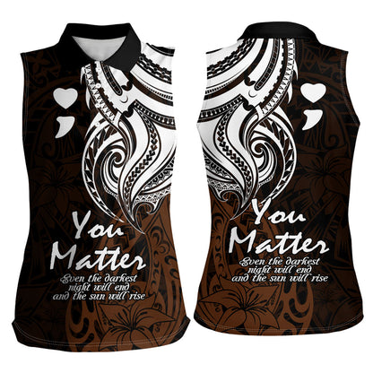 You Matter Suicide Prevention Support Women Sleeveless Polo Shirt Gold Polynesian Tribal