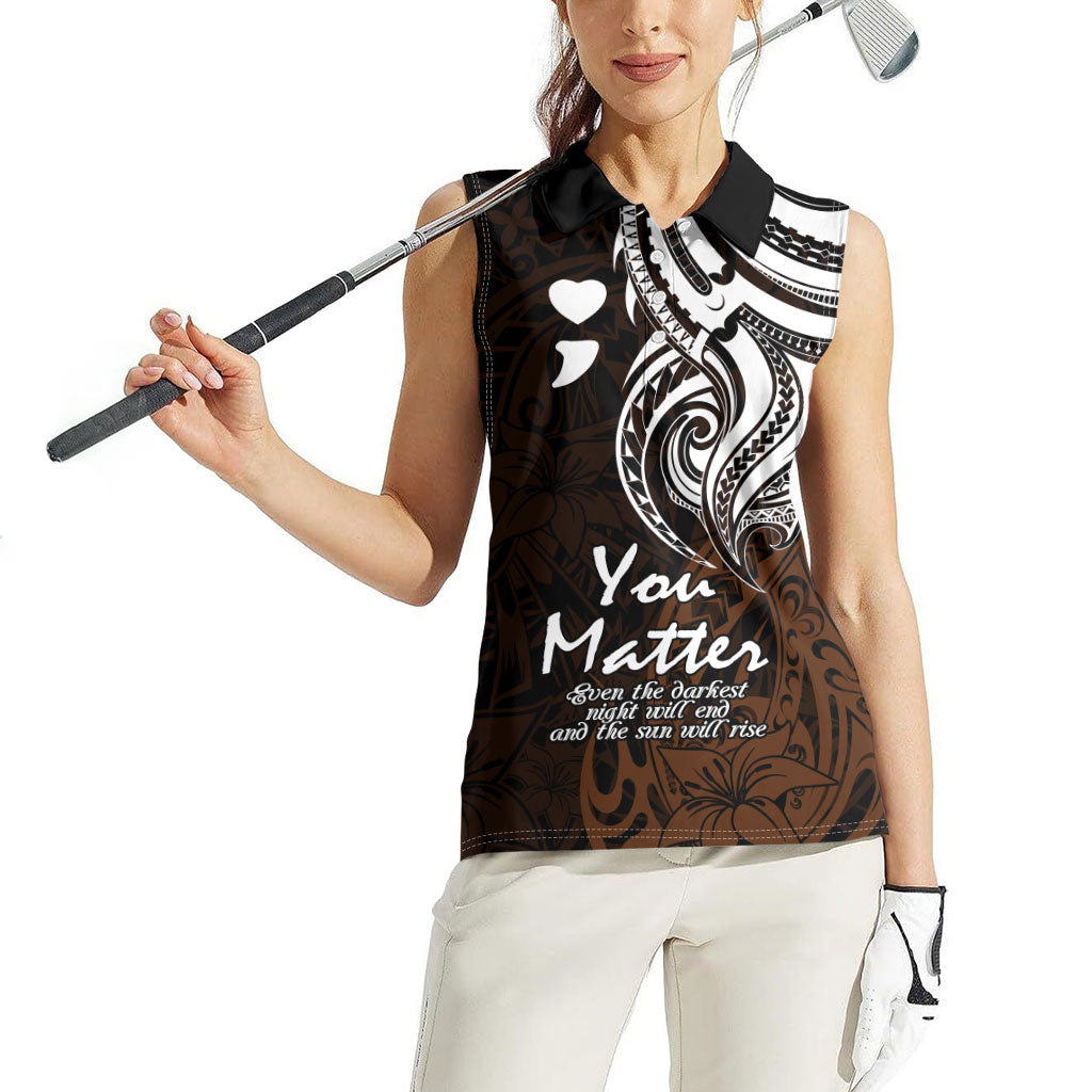 You Matter Suicide Prevention Support Women Sleeveless Polo Shirt Gold Polynesian Tribal