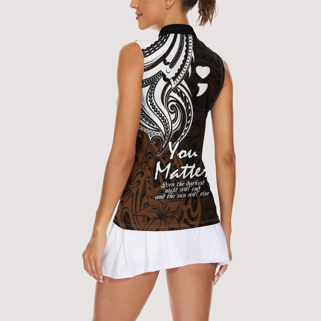 You Matter Suicide Prevention Support Women Sleeveless Polo Shirt Gold Polynesian Tribal