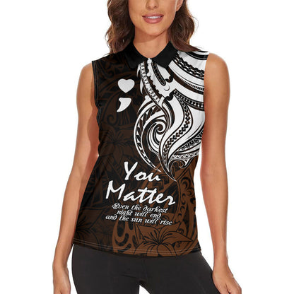 You Matter Suicide Prevention Support Women Sleeveless Polo Shirt Gold Polynesian Tribal